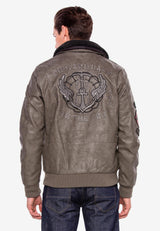CM164 Men's Winter Jacket – Beige PU Leather Look Jacket with Faux Fur Collar & Patches | Warmly Lined Streetwear for Cold Days