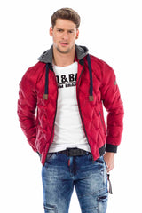 CM152 Men's Winter Jacket – Saxblue Quilted Jacket with Detachable Hood & Shiny Finish | Warm Streetwear for Cold Days