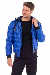 CM152 Men's Winter Jacket – Saxblue Quilted Jacket with Detachable Hood & Shiny Finish | Warm Streetwear for Cold Days