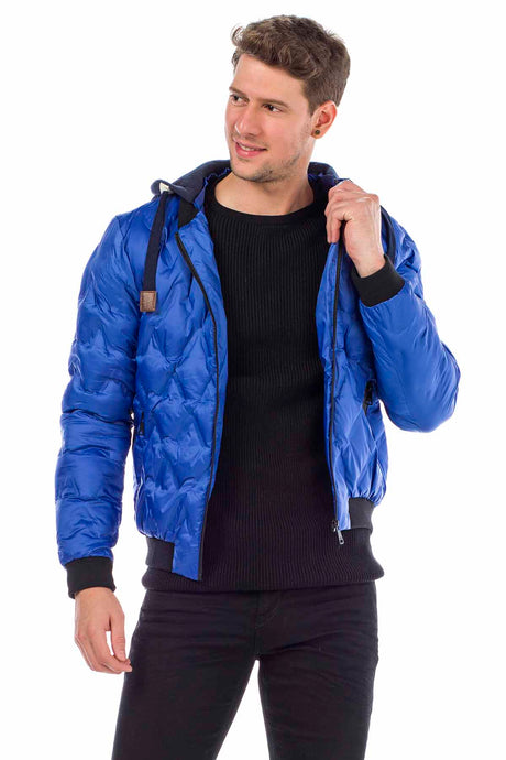 CM152 Men's Winter Jacket – Saxblue Quilted Jacket with Detachable Hood & Shiny Finish | Warm Streetwear for Cold Days
