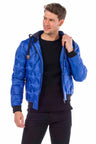 CM152 Men's Winter Jacket – Saxblue Quilted Jacket with Detachable Hood & Shiny Finish | Warm Streetwear for Cold Days
