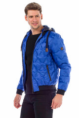 CM152 Men's Winter Jacket – Saxblue Quilted Jacket with Detachable Hood & Shiny Finish | Warm Streetwear for Cold Days