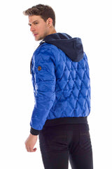 CM152 Men's Winter Jacket – Saxblue Quilted Jacket with Detachable Hood & Shiny Finish | Warm Streetwear for Cold Days