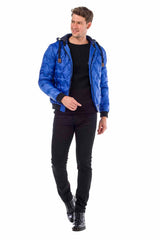 CM152 Men's Winter Jacket – Saxblue Quilted Jacket with Detachable Hood & Shiny Finish | Warm Streetwear for Cold Days