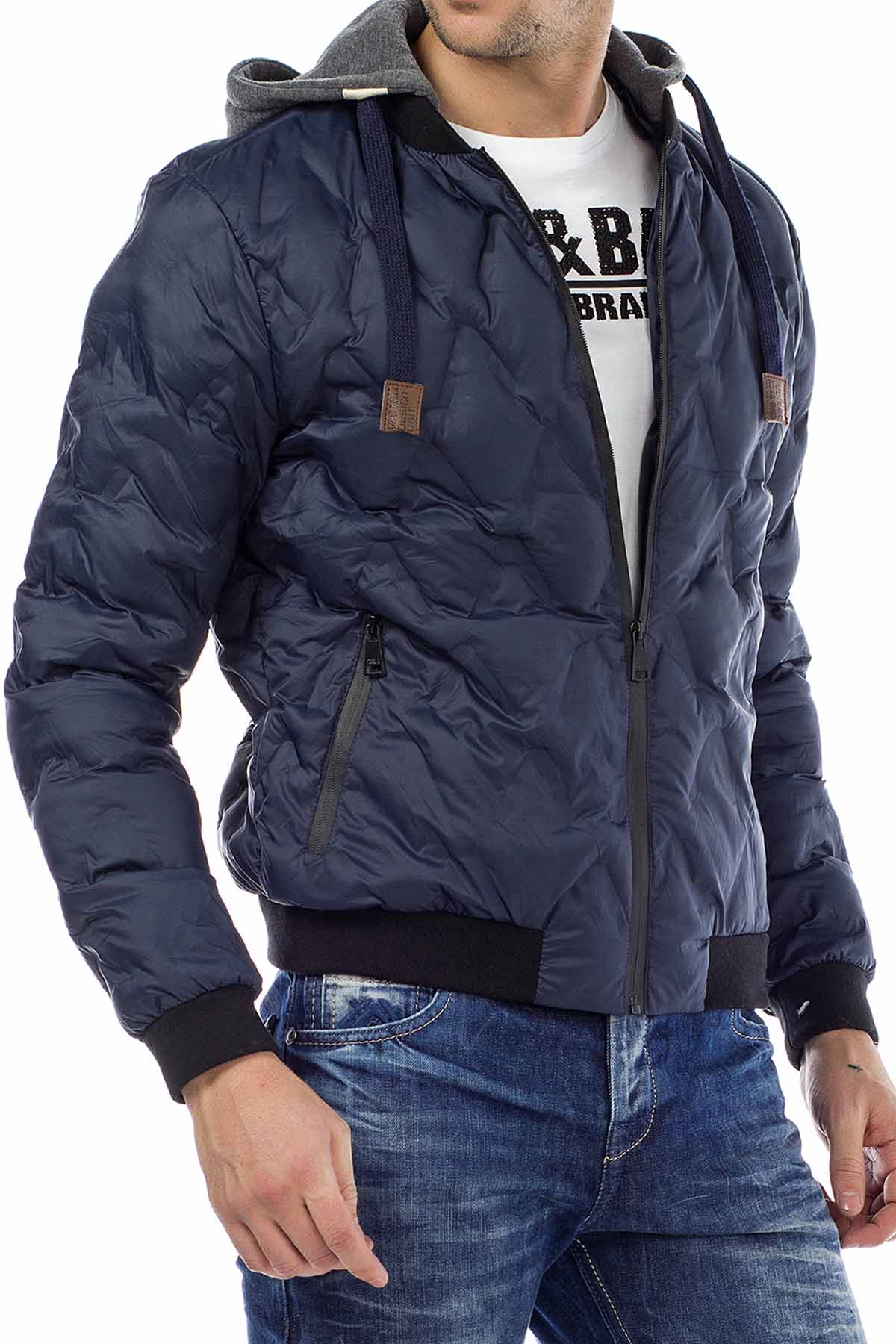 CM152 Men's Winter Jacket – Saxblue Quilted Jacket with Detachable Hood & Shiny Finish | Warm Streetwear for Cold Days