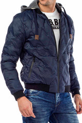 CM152 Men's Winter Jacket – Saxblue Quilted Jacket with Detachable Hood & Shiny Finish | Warm Streetwear for Cold Days