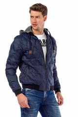CM152 Men's Winter Jacket – Saxblue Quilted Jacket with Detachable Hood & Shiny Finish | Warm Streetwear for Cold Days
