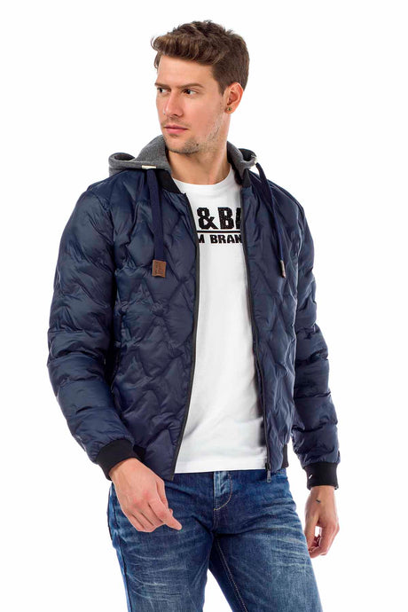 CM152 Men's Winter Jacket – Saxblue Quilted Jacket with Detachable Hood & Shiny Finish | Warm Streetwear for Cold Days