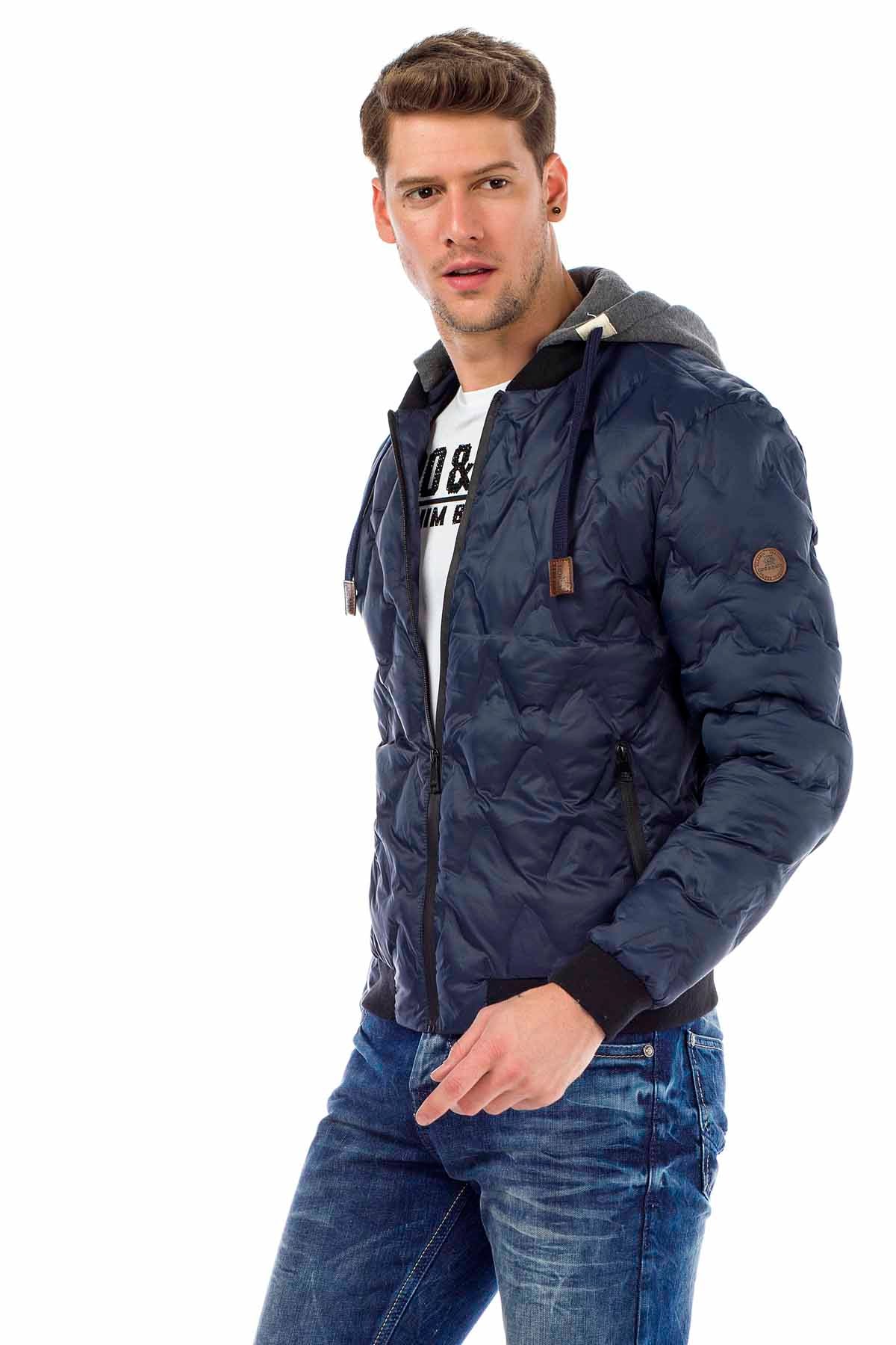 CM152 Men's Winter Jacket – Saxblue Quilted Jacket with Detachable Hood & Shiny Finish | Warm Streetwear for Cold Days