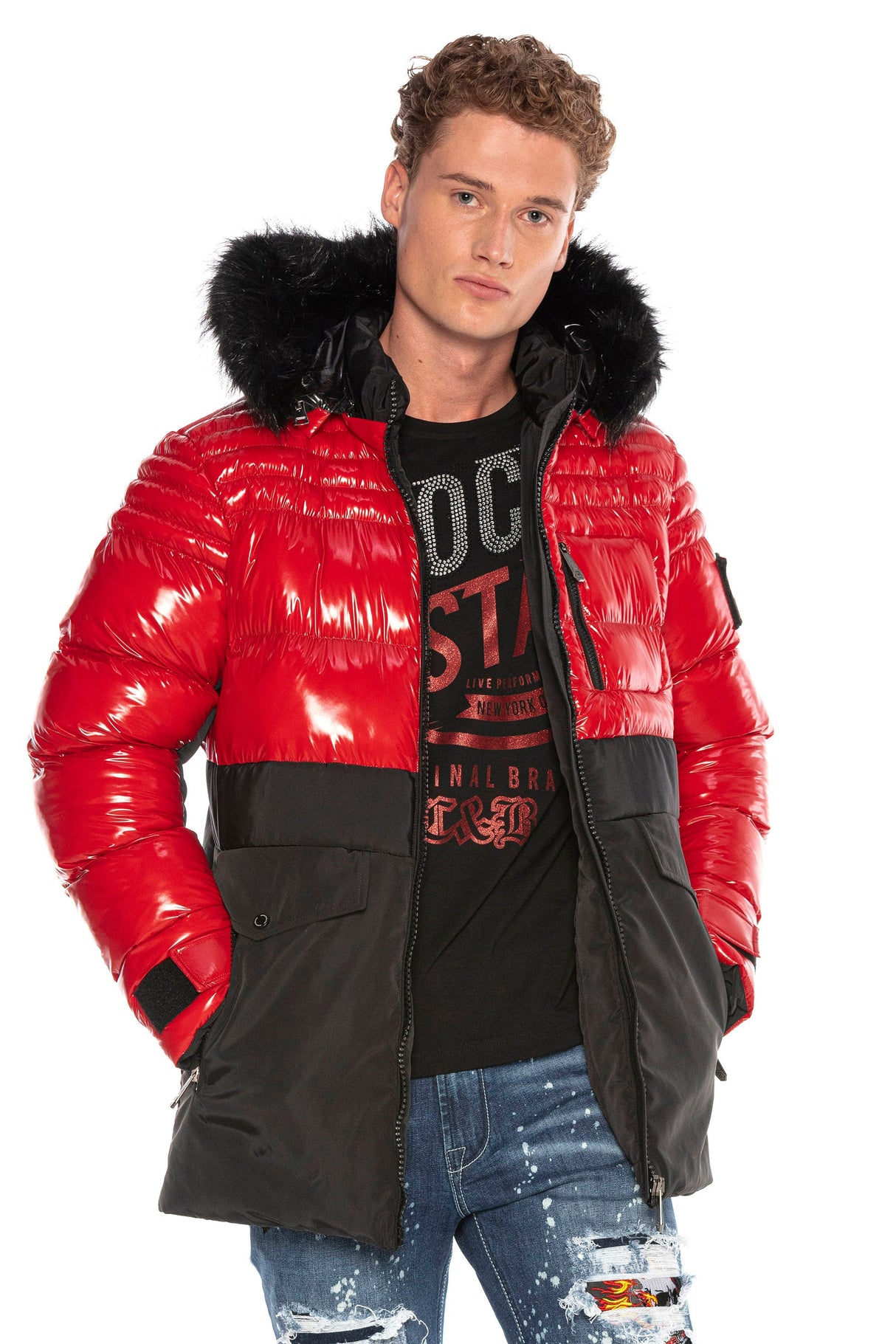 CM166 Men's Winter Jacket – Detachable Hood & Functional Details