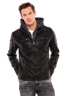 CM156 Men's Transitional Jacket – PU Leather Look with Detachable Hood | Textured Details & Sporty Cut