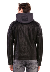 CM156 Men's Transitional Jacket – PU Leather Look with Detachable Hood | Textured Details & Sporty Cut