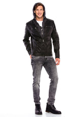CM156 Men's Transitional Jacket – PU Leather Look with Detachable Hood | Textured Details & Sporty Cut