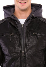 CM156 Men's Transitional Jacket – PU Leather Look with Detachable Hood | Textured Details & Sporty Cut
