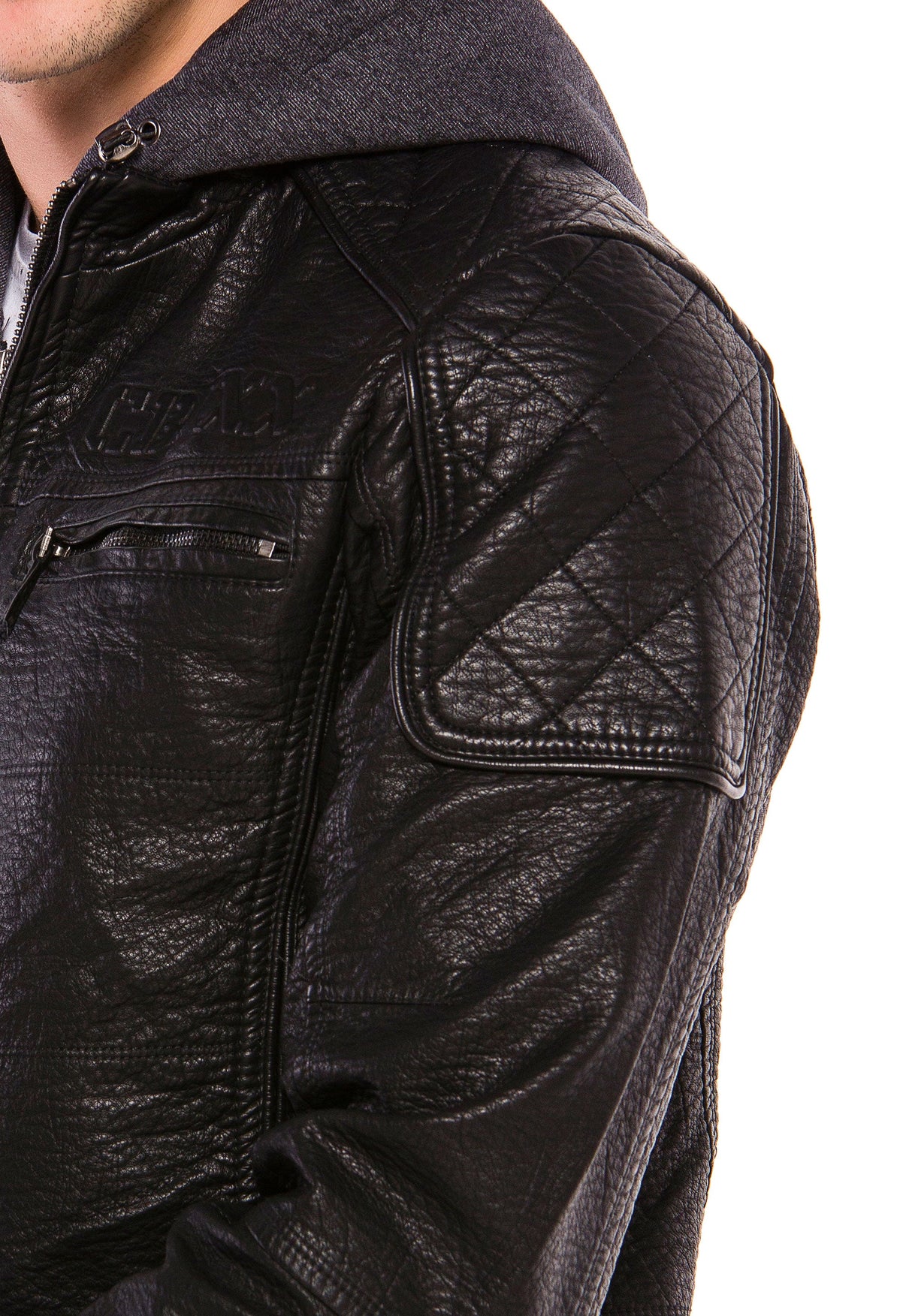 CM156 Men's Transitional Jacket – PU Leather Look with Detachable Hood | Textured Details & Sporty Cut