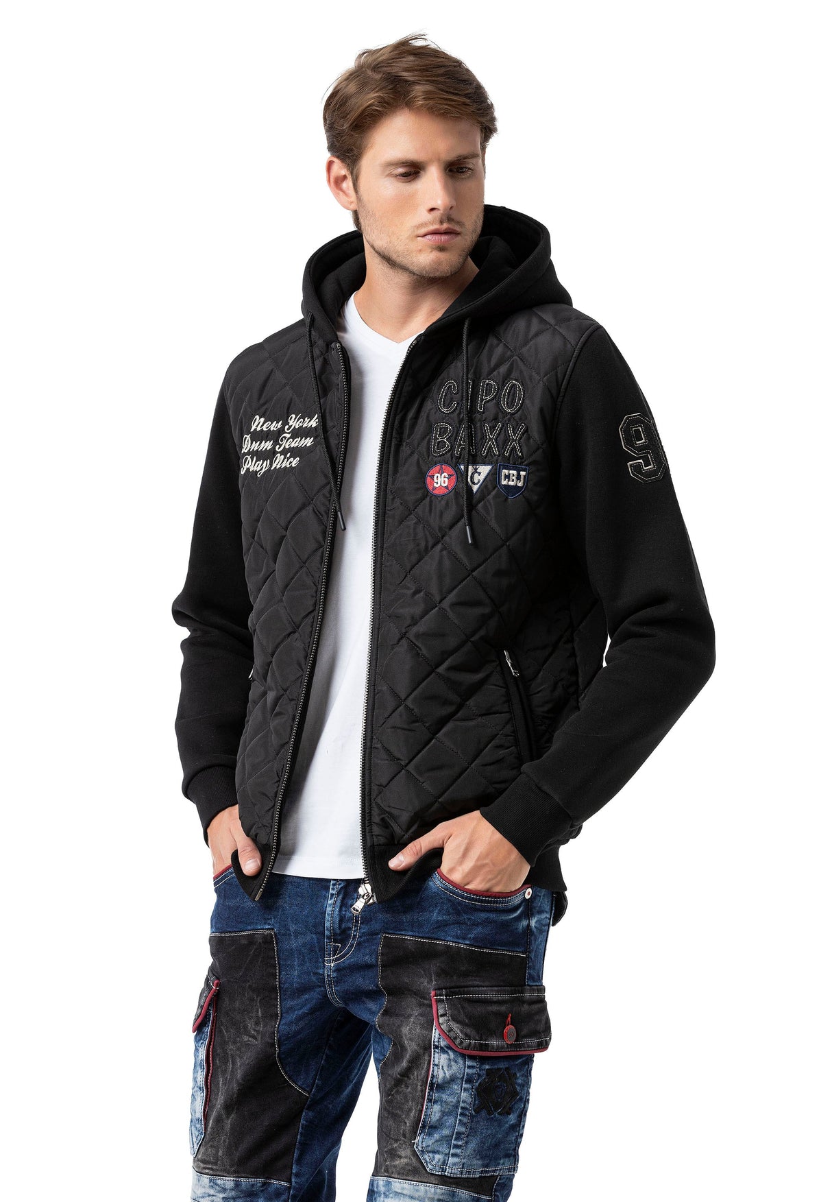 CJ303 Men's jacket with padded diamond pattern and sweat details