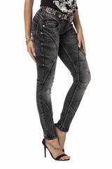 WD477 Women's straight jeans with trendy decorative seams