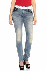 WD421 Women's Slim-Fit Jeans with Stud Trim