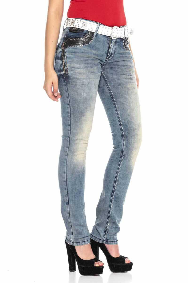 WD421 Women's Slim-Fit Jeans with Stud Trim