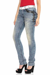 WD421 Women's Slim-Fit Jeans with Stud Trim