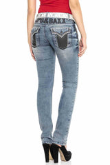 WD421 Women's Slim-Fit Jeans with Stud Trim
