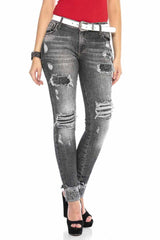 WD420 Women's skinny jeans with destroyed elements
