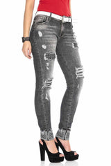 WD420 Women's skinny jeans with destroyed elements
