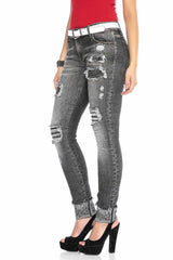 WD420 Women's skinny jeans with destroyed elements