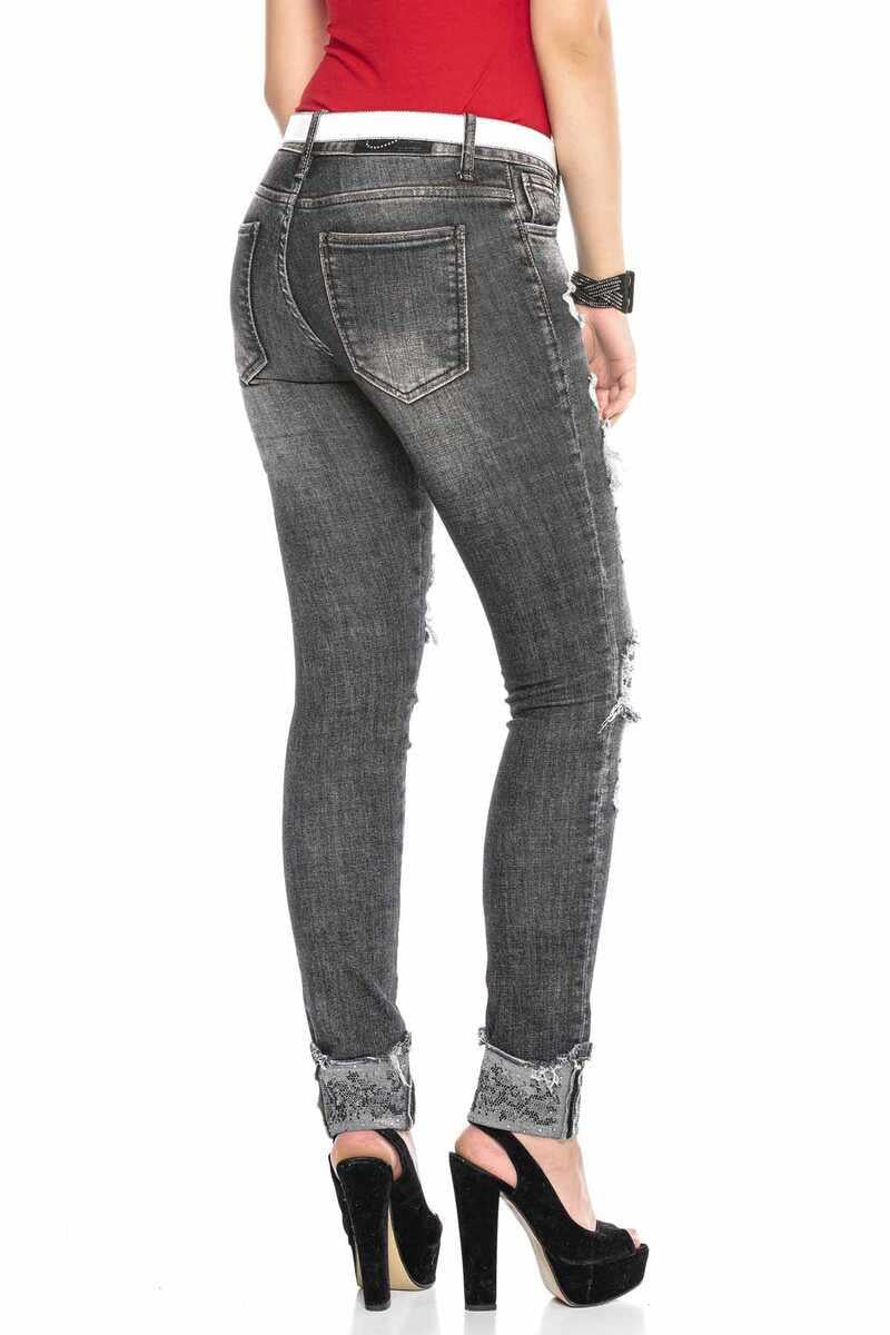 WD420 Women's skinny jeans with destroyed elements