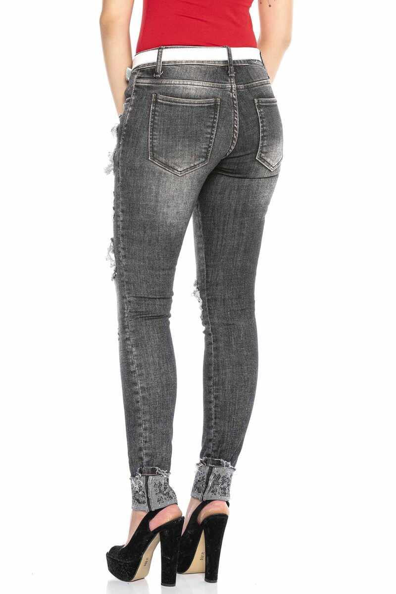 WD420 Women's skinny jeans with destroyed elements