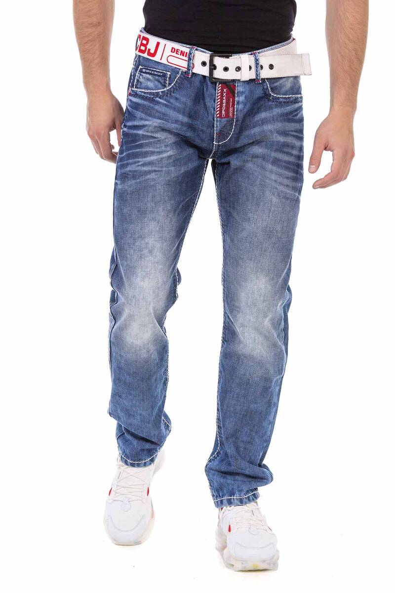 CD702 Men's Straight Fit Jeans with trendy decorative stitching