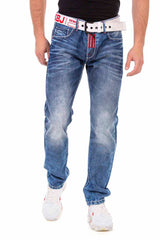 CD702 Men's Straight Fit Jeans with trendy decorative stitching