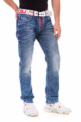 CD702 Men's Straight Fit Jeans with trendy decorative stitching