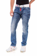 CD702 Men's Straight Fit Jeans with trendy decorative stitching