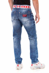 CD702 Men's Straight Fit Jeans with trendy decorative stitching