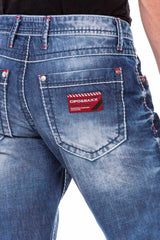 CD702 Men's Straight Fit Jeans with trendy decorative stitching