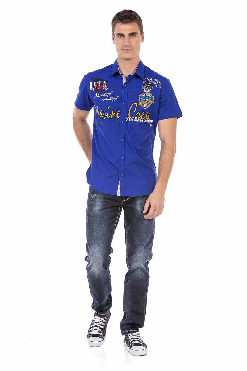 CD702 Men's Straight Fit Jeans with trendy decorative stitching