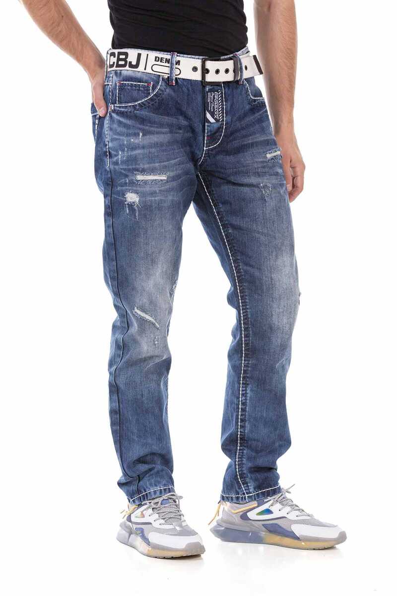 CD701 Men's comfortable jeans with trendy used elements