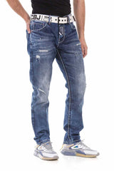 CD701 Men's comfortable jeans with trendy used elements