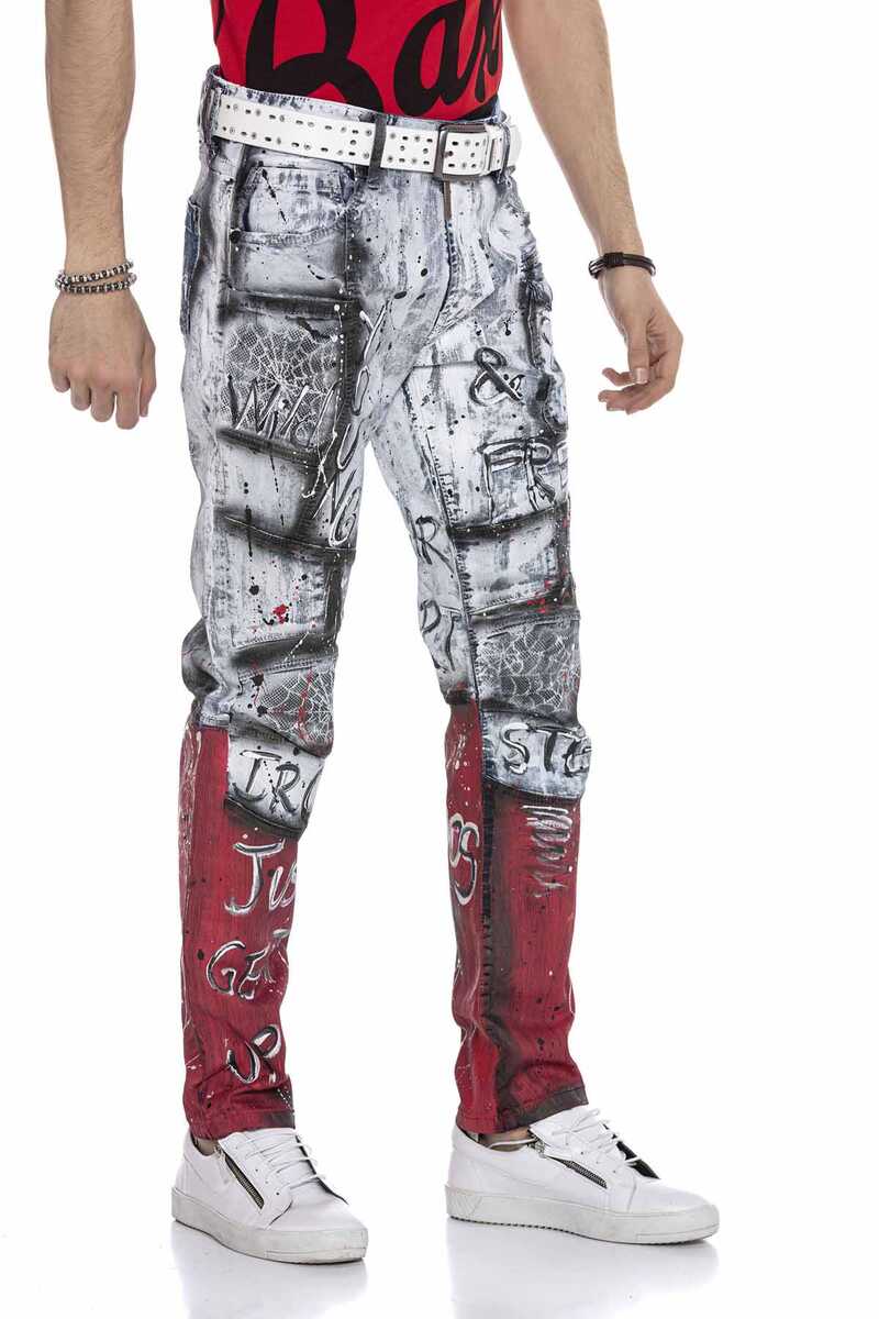 CD683 Men's Straight Fit Jeans with Versatile Prints