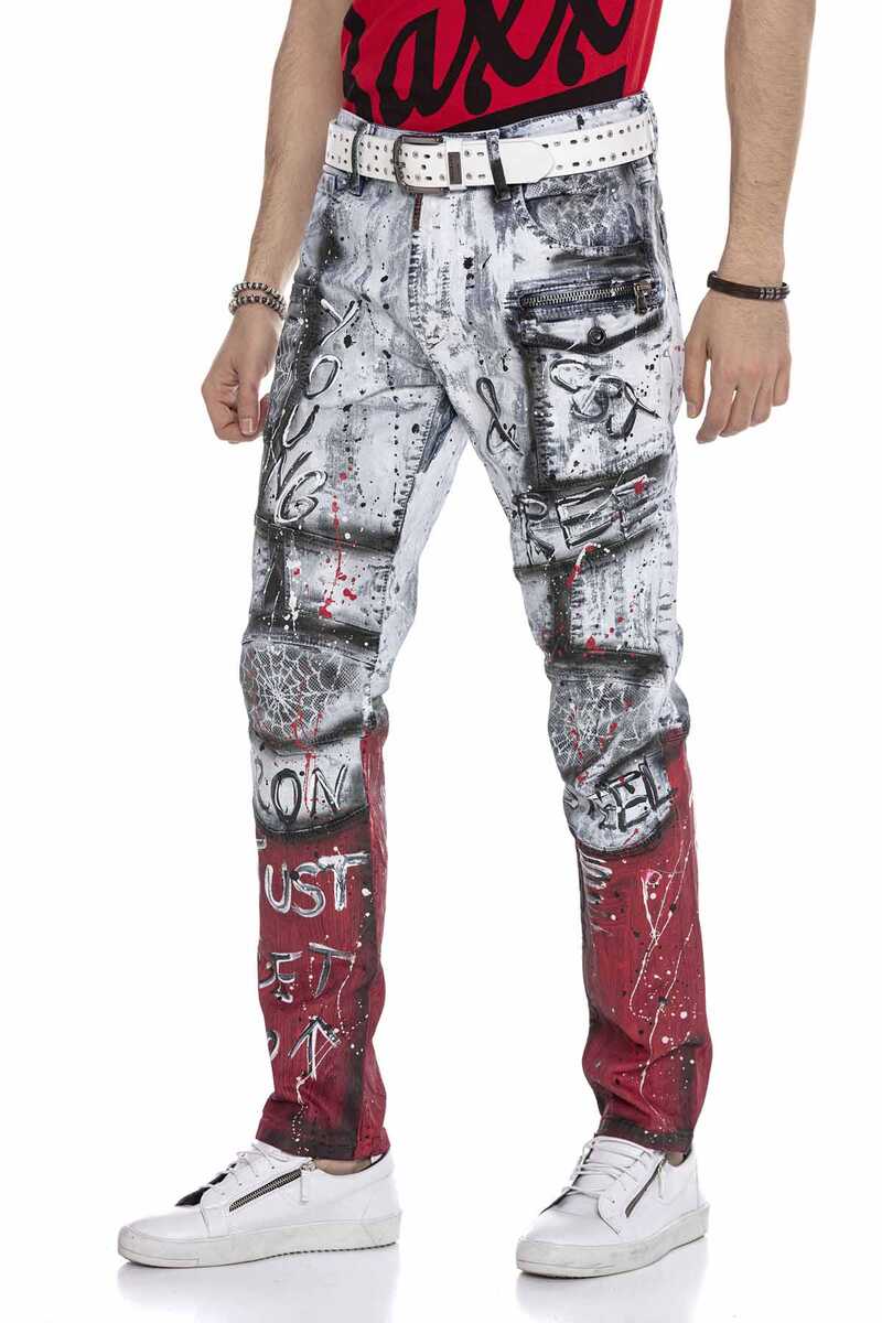 CD683 Men's Straight Fit Jeans with Versatile Prints