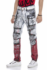 CD683 Men's Straight Fit Jeans with Versatile Prints