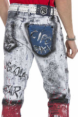 CD683 Men's Straight Fit Jeans with Versatile Prints