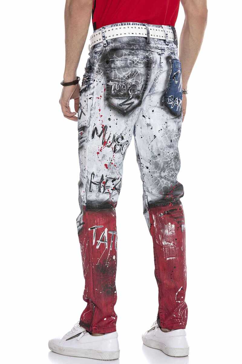 CD683 Men's Straight Fit Jeans with Versatile Prints