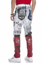 CD683 Men's Straight Fit Jeans with Versatile Prints