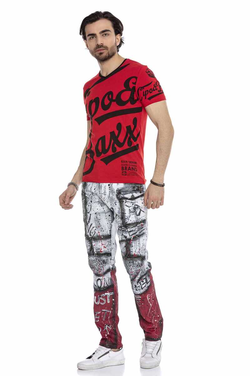 CD683 Men's Straight Fit Jeans with Versatile Prints