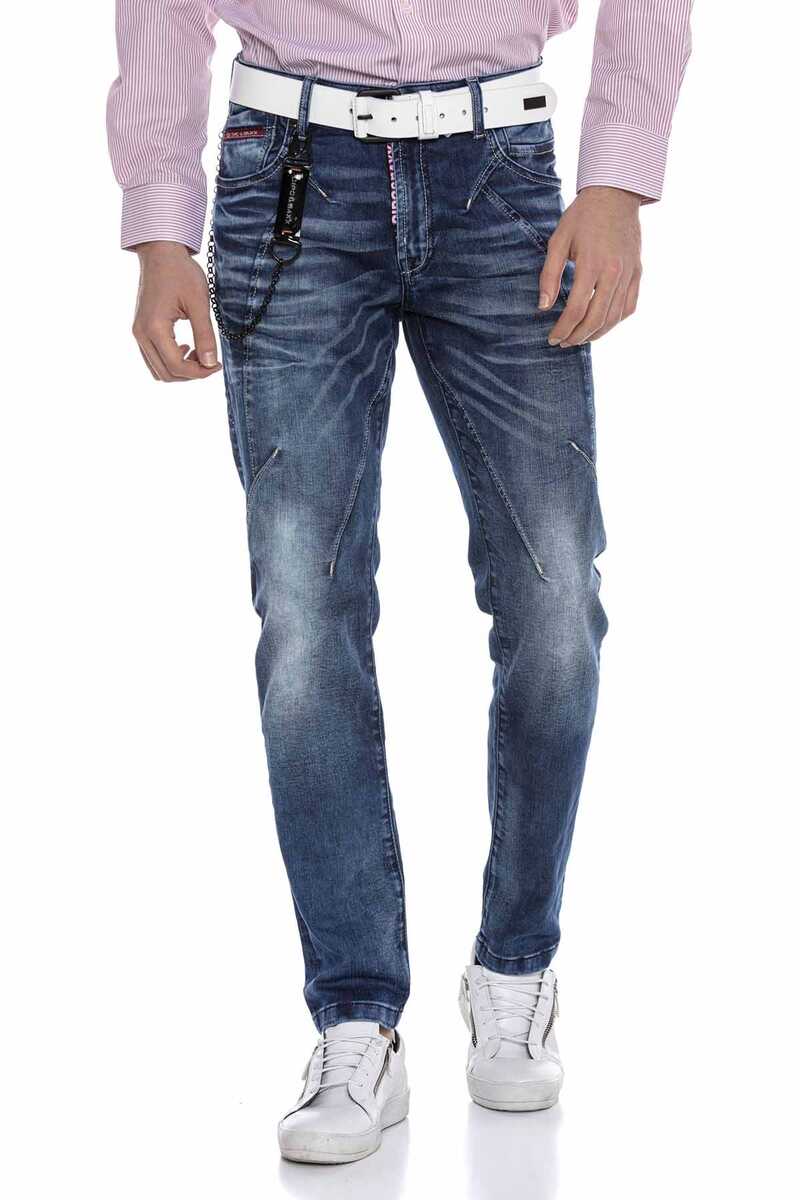 CD676 Men's Straight Fit Jeans with fashionable decorative stitching