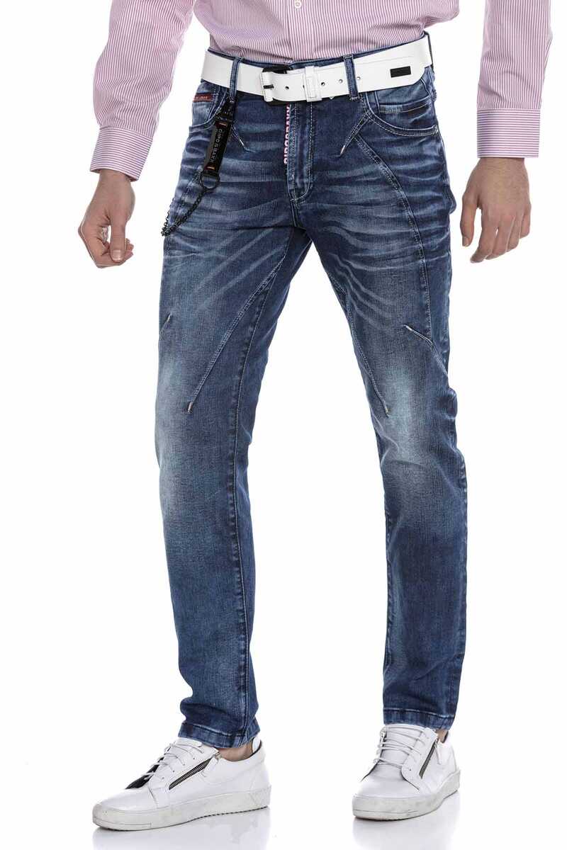 CD676 Men's Straight Fit Jeans with fashionable decorative stitching