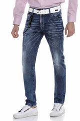 CD676 Men's Straight Fit Jeans with fashionable decorative stitching