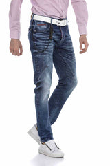 CD676 Men's Straight Fit Jeans with fashionable decorative stitching
